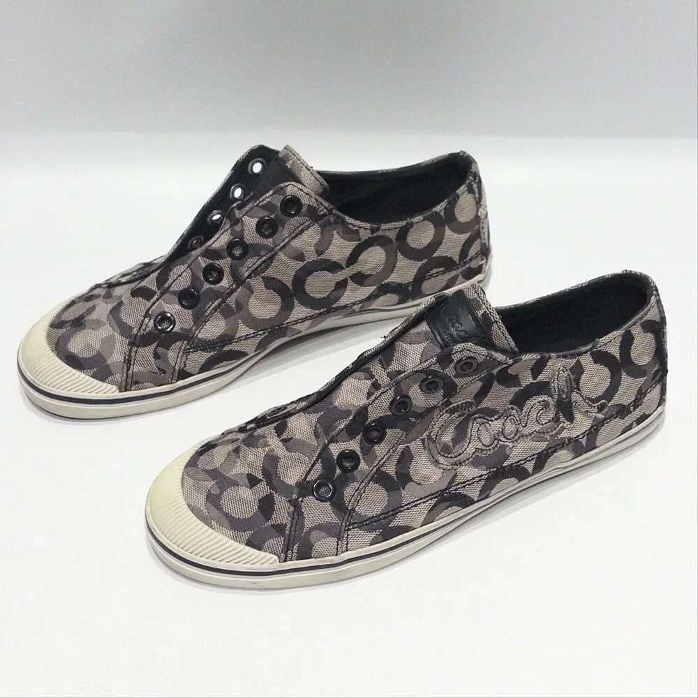 Coach Keeley Black & White Signature C Monogram Slip On Sneakers Women Size 7B